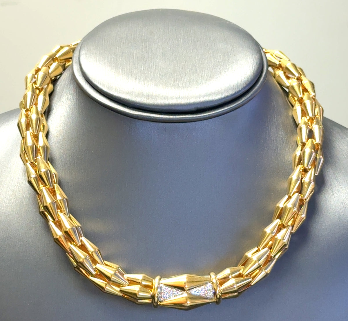 18k Yellow Gold Diamond Accent Woven Link Choker Necklace — top-down view