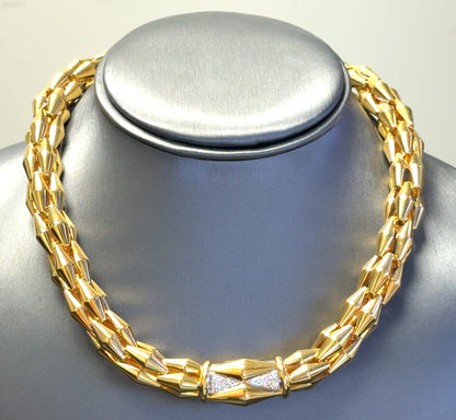 18k Yellow Gold Diamond Accent Woven Link Choker Necklace — top-down view