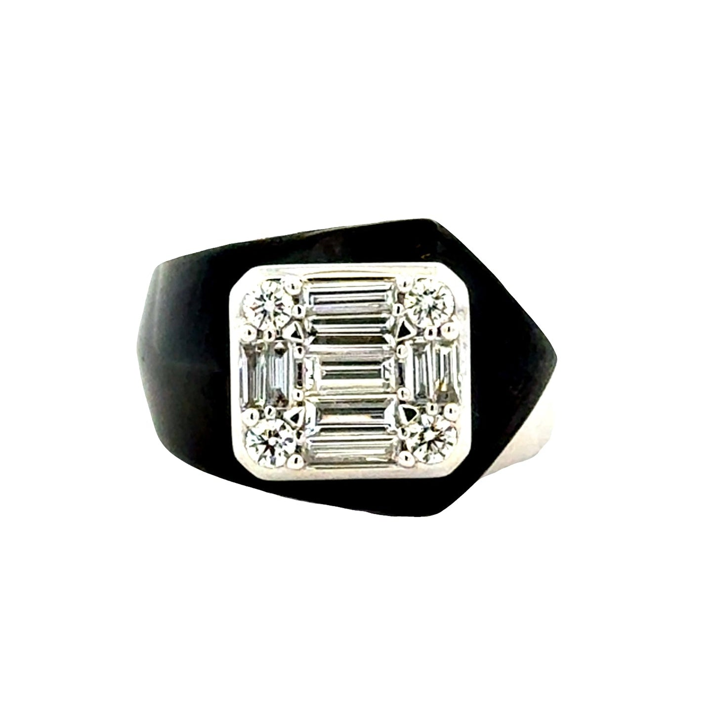 18k White Gold 1.39ctw Round Brilliant and Baguette Diamond Black Accent Cocktail Ring — top-down view