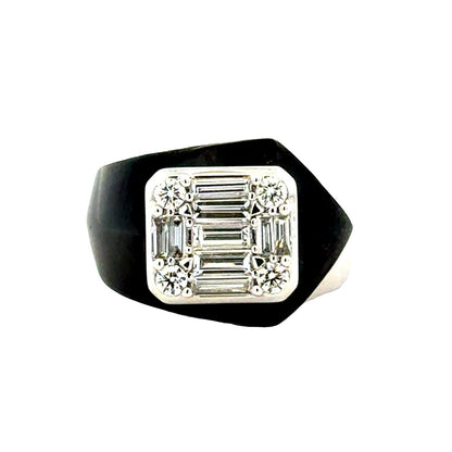 18k White Gold 1.39ctw Round Brilliant and Baguette Diamond Black Accent Cocktail Ring — top-down view