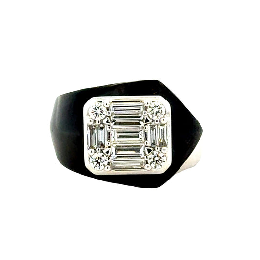 18k White Gold 1.39ctw Round Brilliant and Baguette Diamond Black Accent Cocktail Ring — top-down view
