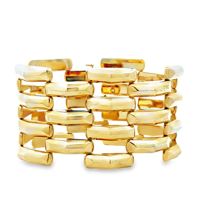 14k Yellow Gold Wide Multi-Row Brick Link Panel Bracelet — front view
