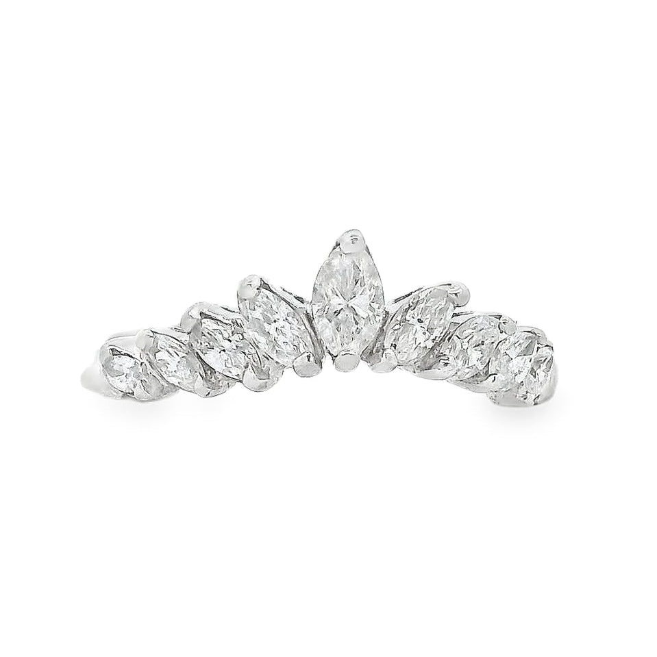 14k White Gold 0.18ctw Marquise Diamond Crown Ring — top-down view