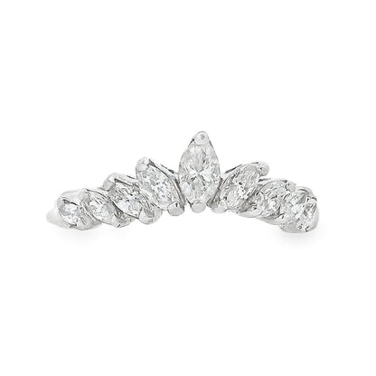 14k White Gold 0.18ctw Marquise Diamond Crown Ring — top-down view