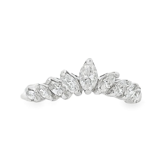 14k White Gold 0.18ctw Marquise Diamond Crown Ring — top-down view