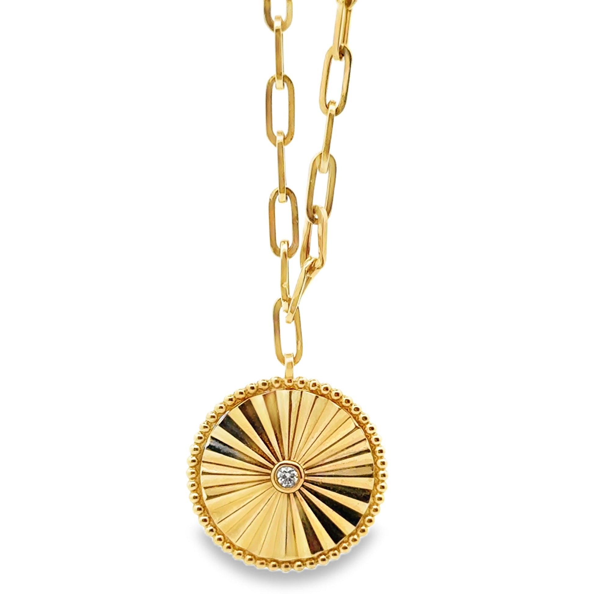 14k Yellow Gold Natural Diamond Sunburst Bezel Pendant Necklace — front view