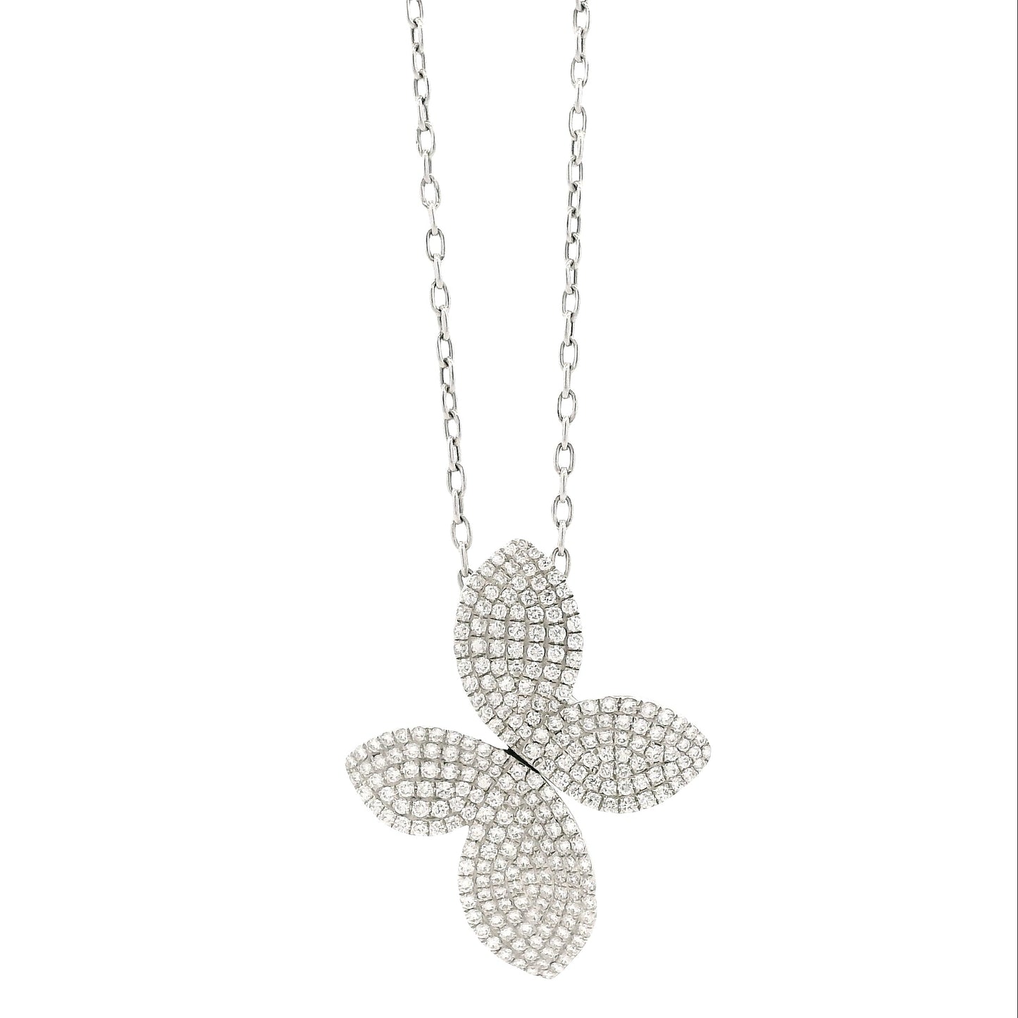 18k White Gold 1.44ctw Round Brilliant Diamond Pavé Flower Pendant Necklace — front view