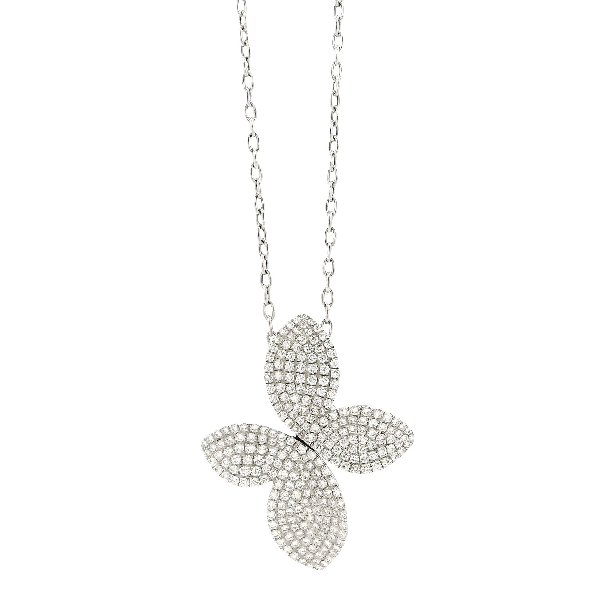 18k White Gold 1.44ctw Round Brilliant Diamond Pavé Flower Pendant Necklace — front view