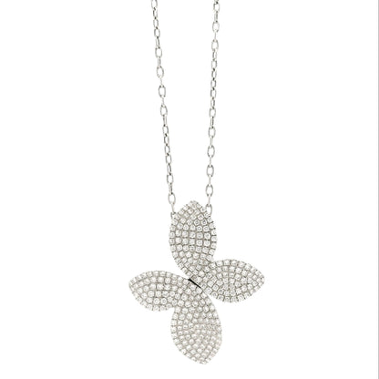 18k White Gold 1.44ctw Round Brilliant Diamond Pavé Flower Pendant Necklace — front view