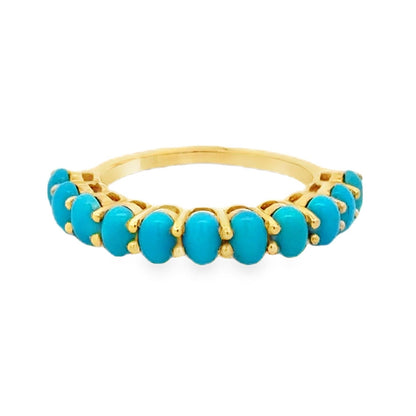 14k Yellow Gold Natural Turquoise Oval Cabochon Cocktail Ring — top-down view