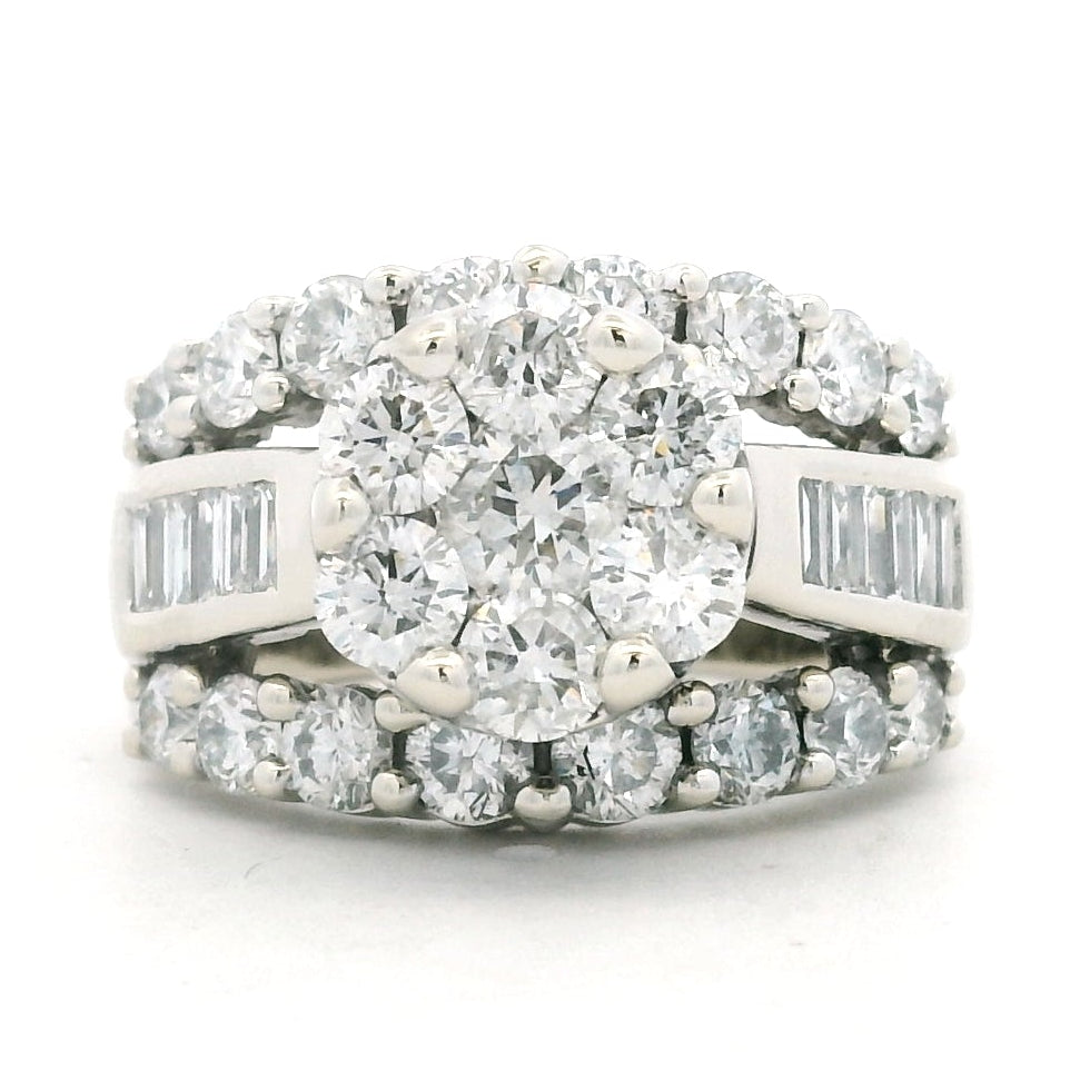 14k White Gold 2.0ctw Round and Baguette Diamond Engagement Ring Set — top-down view