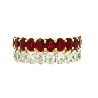 14k Yellow Gold 1.51ct Oval Diamond and 2.10ctw Ruby Two Row Cocktail Ring — top-down view
