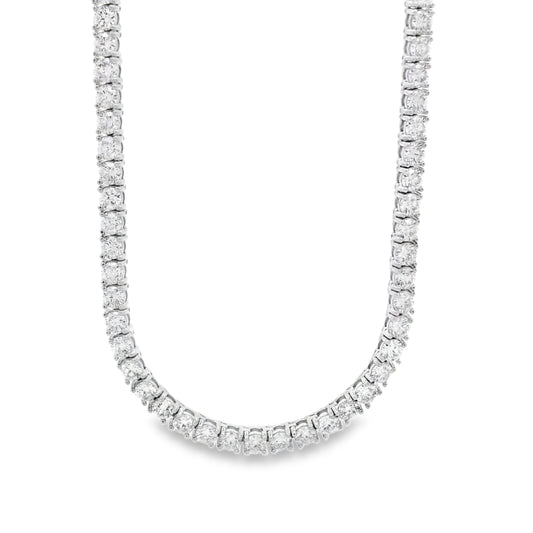 14k White Gold 14.05ctw Round Brilliant Diamond Tennis Necklace 16"-18" — front view