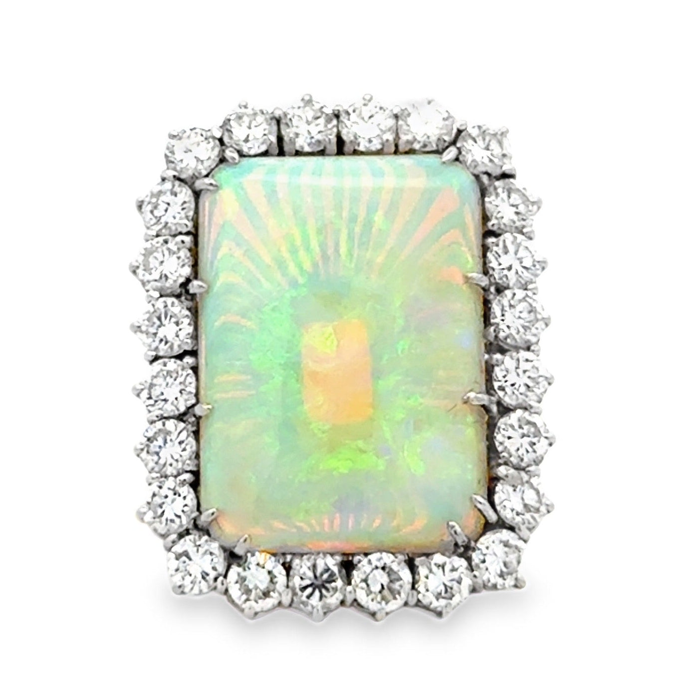 18k White Gold Natural Opal and 2.40ctw Diamond Halo Cocktail Ring — top-down view