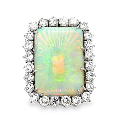 18k White Gold Natural Opal and 2.40ctw Diamond Halo Cocktail Ring — top-down view