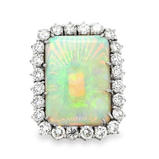 18k White Gold Natural Opal and 2.40ctw Diamond Halo Cocktail Ring — top-down view