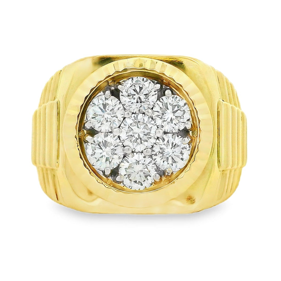 18k Yellow Gold 2.3ctw Round Brilliant Diamond Men's Cluster Ring — top-down view
