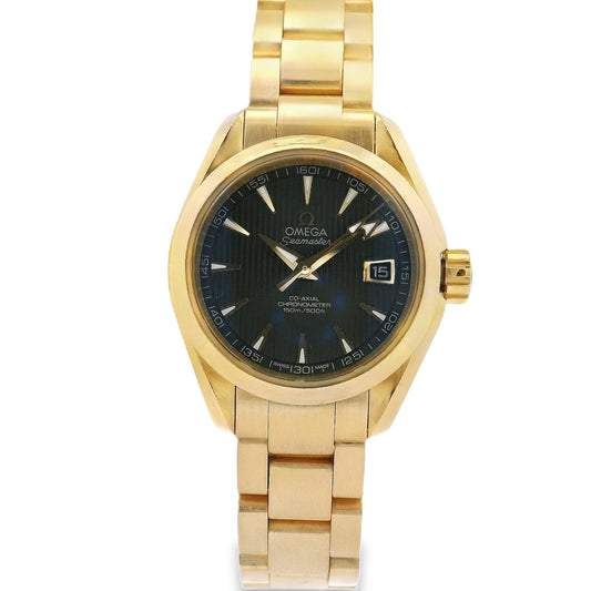 Omega 231.50.30.20.06.002 Seamaster Aqua Terra 30mm Grey Dial 18k Yellow Gold Watch — front view