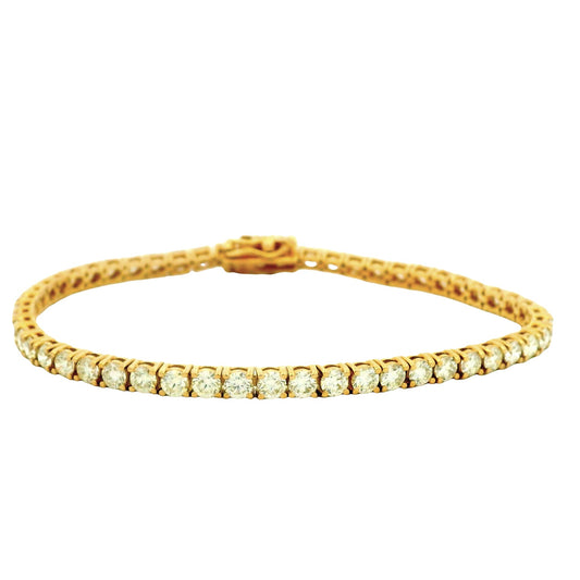 14k Yellow Gold 5.72ctw Natural Round Brilliant Diamond Tennis Bracelet — front view, clasp closed
