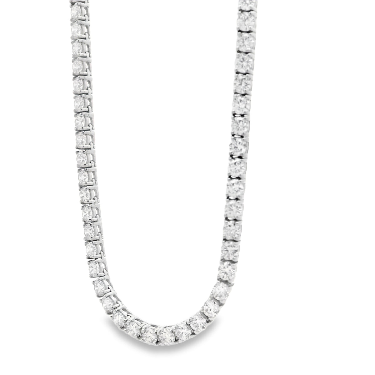 14k White Gold 11.76ctw Round Brilliant Diamond Tennis Necklace 18" — front view