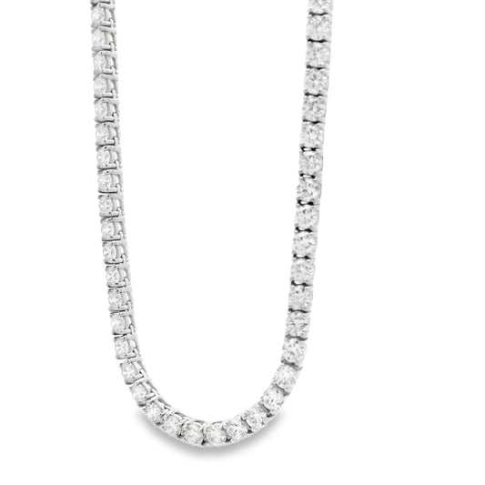 14k White Gold 11.76ctw Round Brilliant Diamond Tennis Necklace 18" — front view