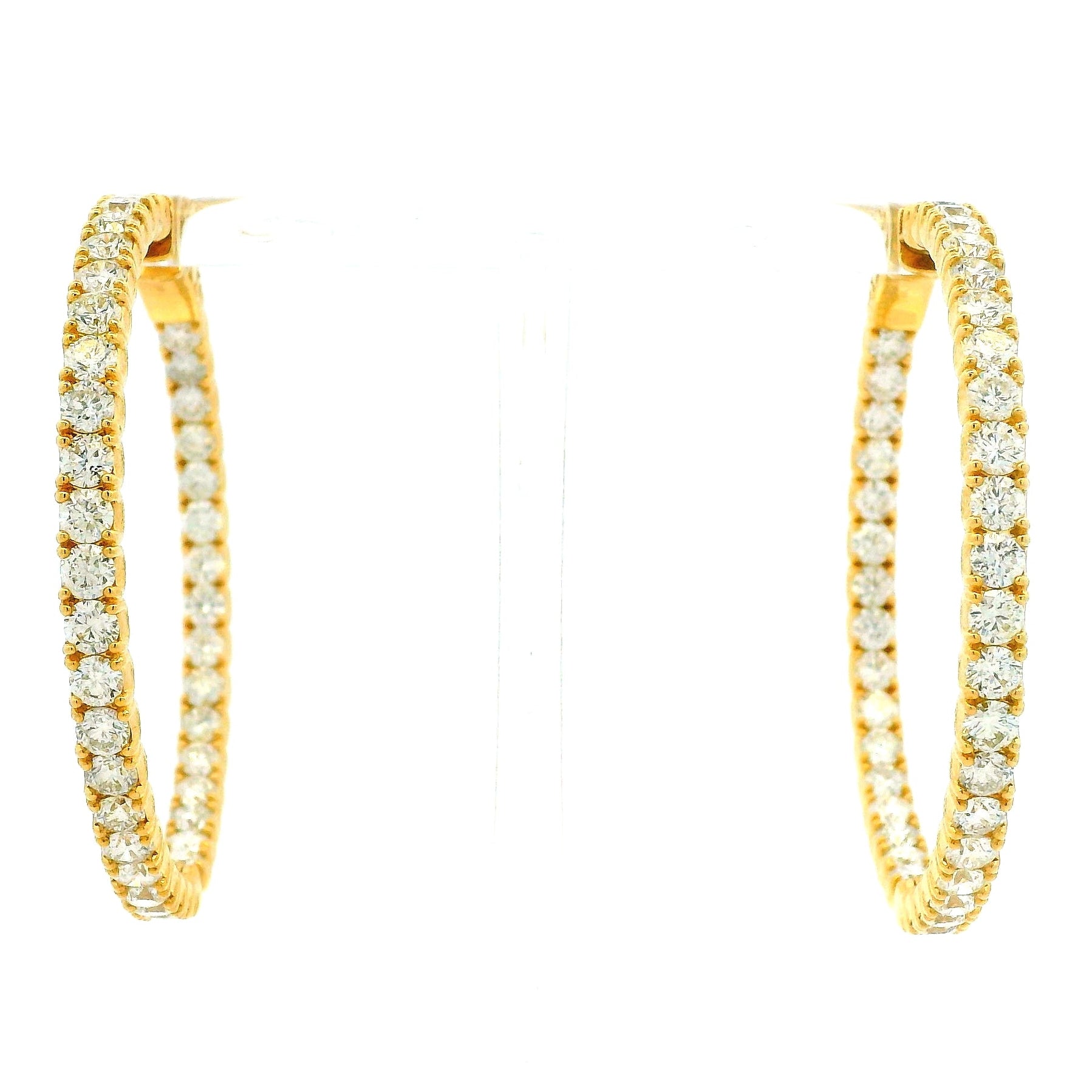 14k Yellow Gold 11.75ctw Round Diamond Inside Out Hoop Earrings — front view, pair shown