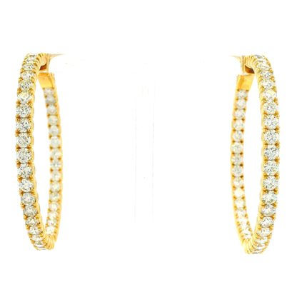 14k Yellow Gold 11.75ctw Round Diamond Inside Out Hoop Earrings — front view, pair shown
