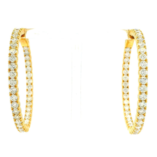 14k Yellow Gold 11.75ctw Round Diamond Inside Out Hoop Earrings — front view, pair shown