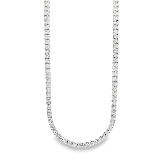 14k White Gold 6.25ctw Round Diamond 4-Prong Tennis Necklace 16" — front view