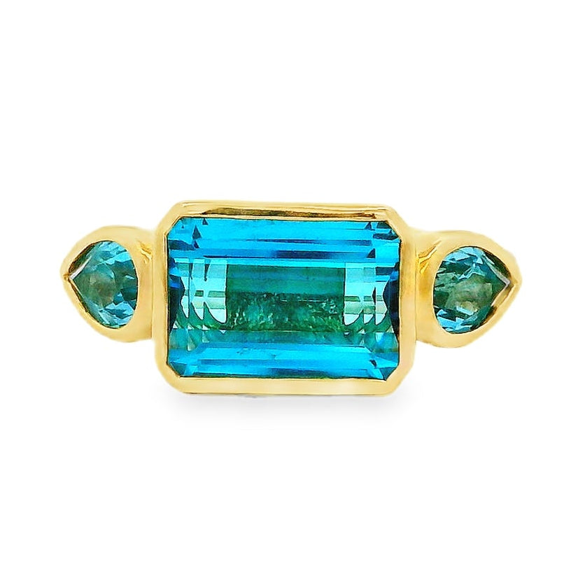 Gabriel and Co. 14k Yellow Gold 5.20ctw Swiss Blue Topaz Signet Ring — top-down view