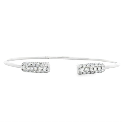 18k White Gold 1.34ctw Round Brilliant Diamond Pavé Cuff Bangle Bracelet — front view, clasp closed