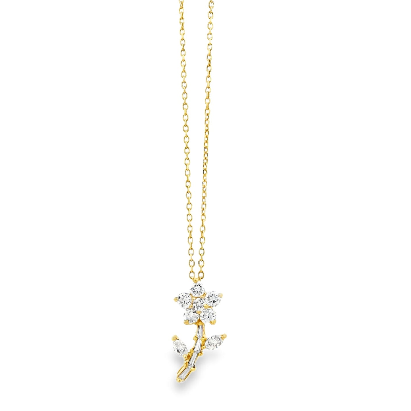 14k Yellow Gold 0.37ctw Natural Diamond Pavé Flower Pendant Necklace — front view