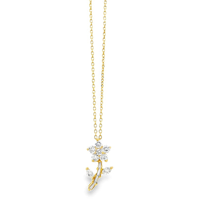 14k Yellow Gold 0.37ctw Natural Diamond Pavé Flower Pendant Necklace — front view