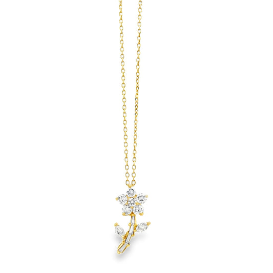 14k Yellow Gold 0.37ctw Natural Diamond Pavé Flower Pendant Necklace — front view
