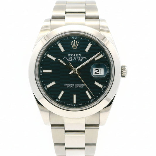 Rolex 126300 Datejust 41mm Blue Motif Dial Stainless Steel Watch — front view