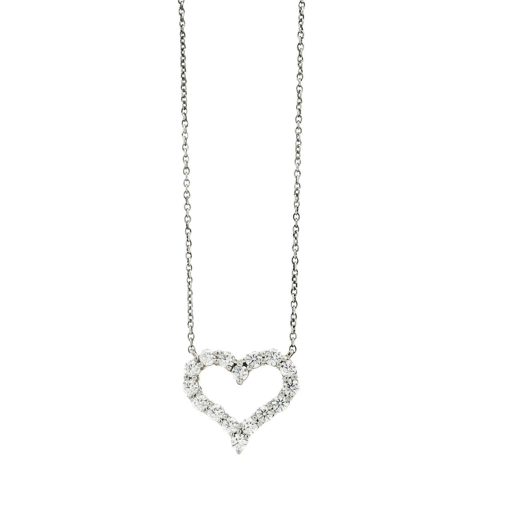 Tiffany & Co. Platinum 0.54ctw Round Brilliant Diamond Open Heart Pendant Necklace 16" — front view