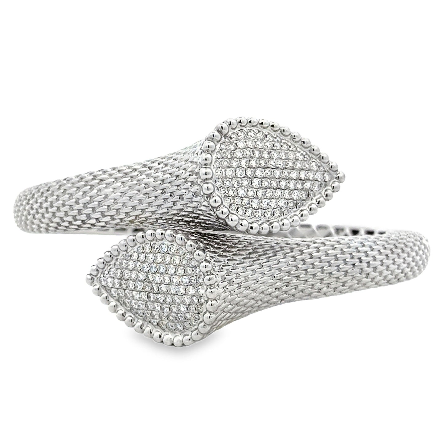 18k White Gold 2.17ctw Round Brilliant Diamond Pavé Bangle Bracelet — front view, clasp closed