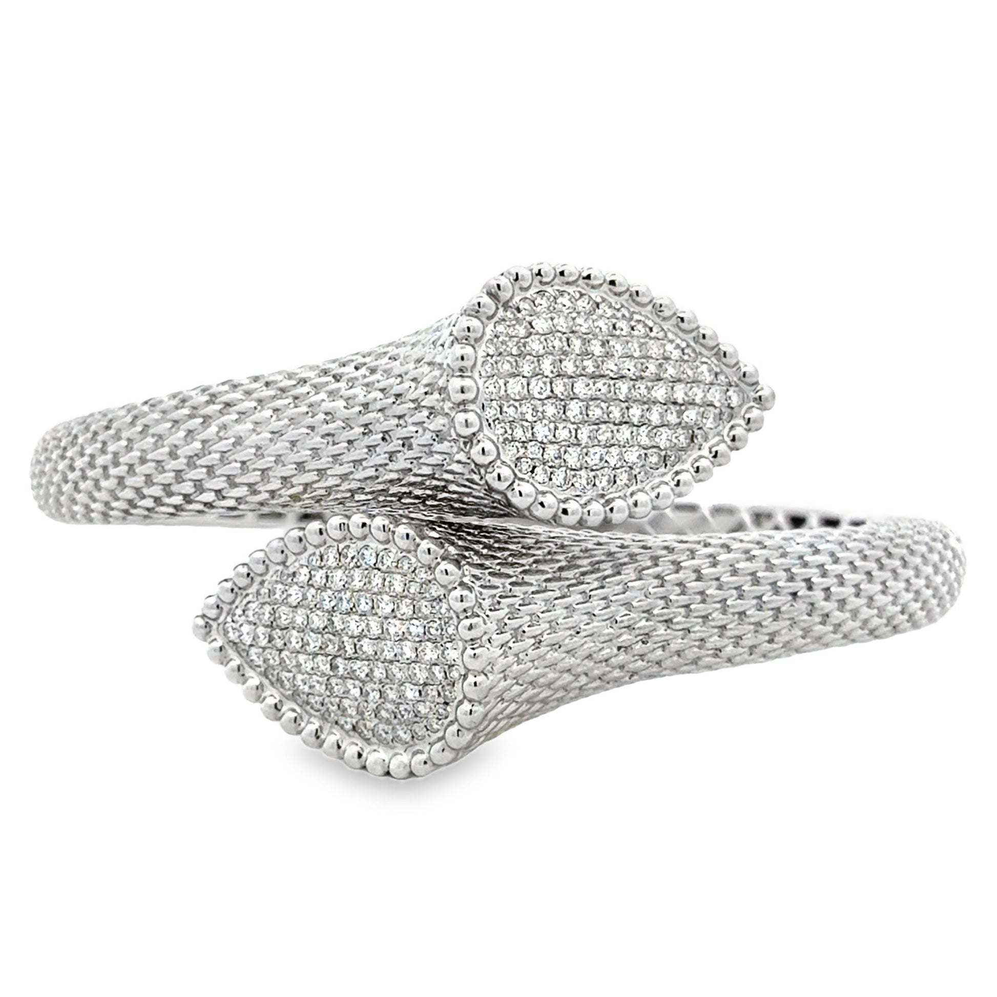 18k White Gold 2.17ctw Round Brilliant Diamond Pavé Bangle Bracelet — front view, clasp closed
