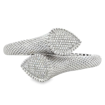 18k White Gold 2.17ctw Round Brilliant Diamond Pavé Bangle Bracelet — front view, clasp closed