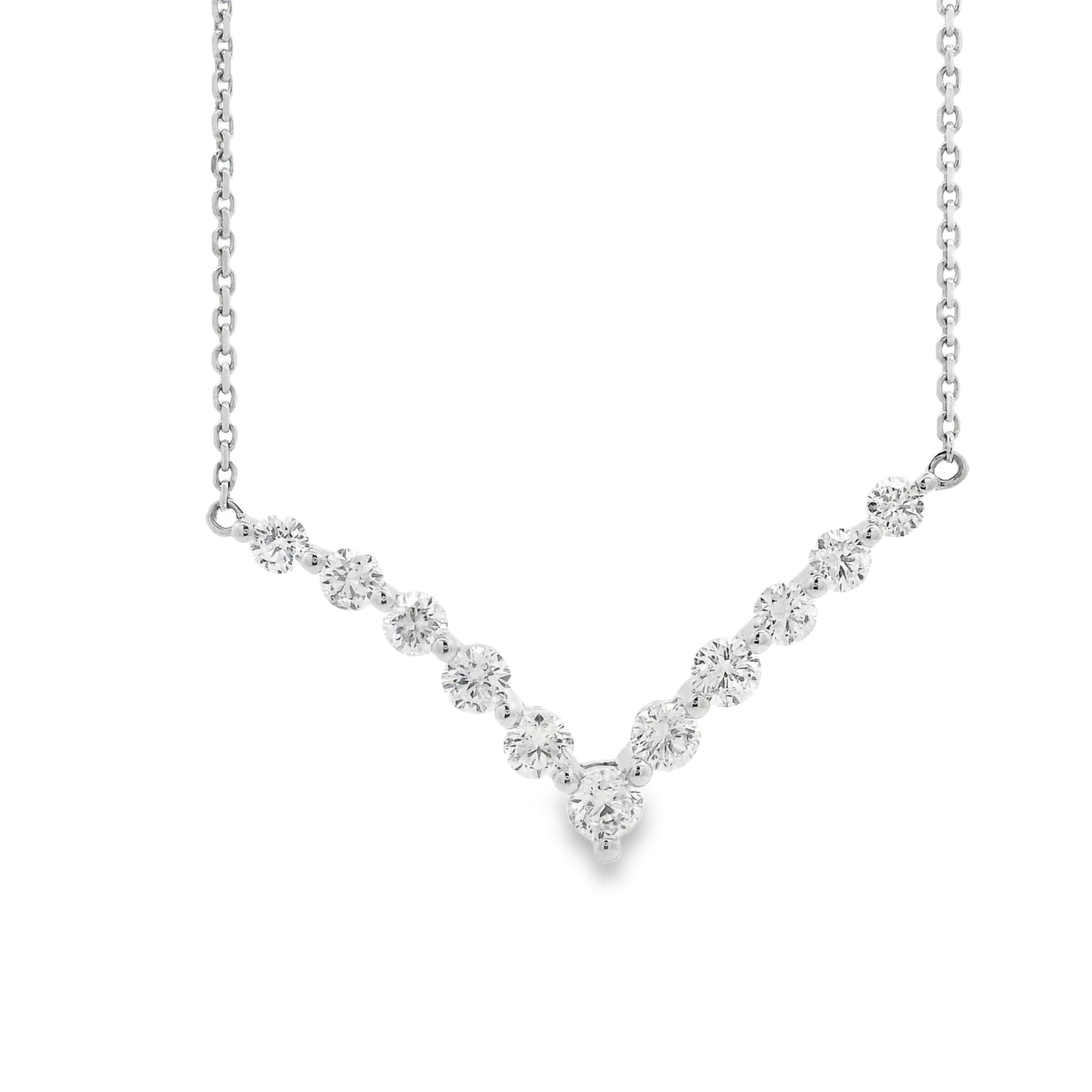 18k White Gold 1.32ctw Round Brilliant Diamond V-Shaped Necklace — front view