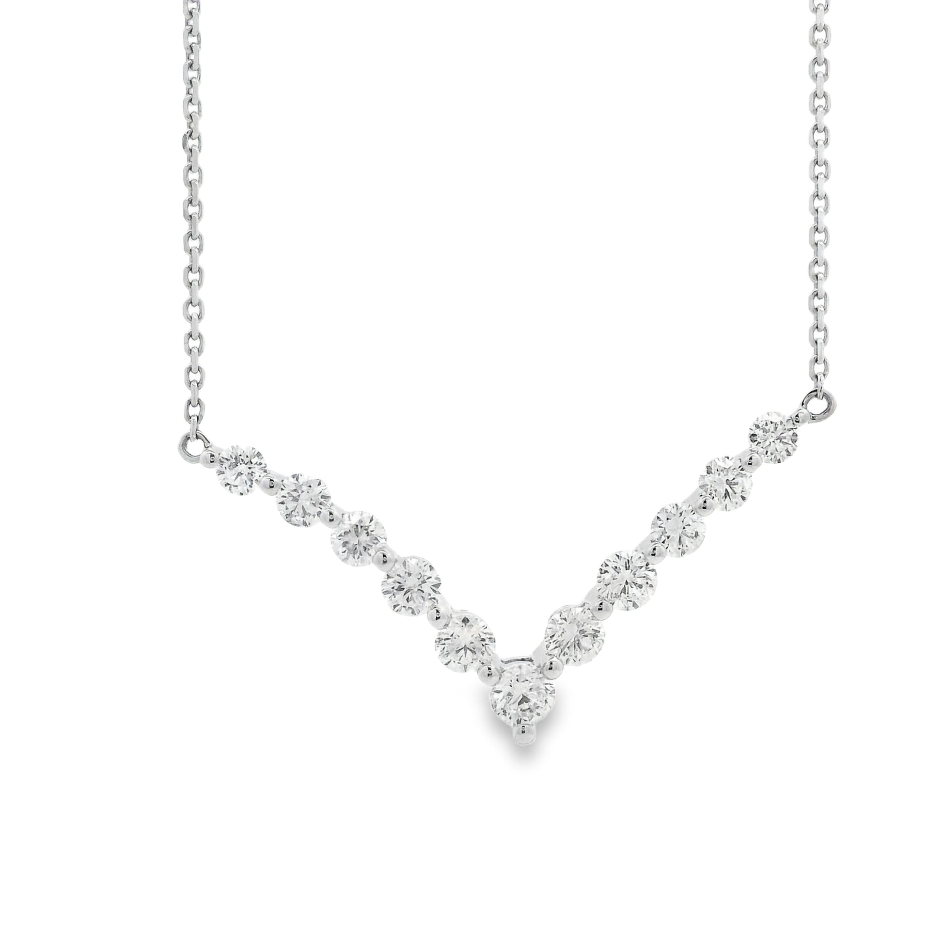 18k White Gold 1.32ctw Round Brilliant Diamond V-Shaped Necklace — front view