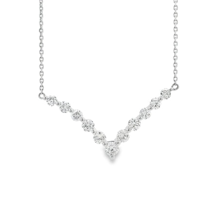 18k White Gold 1.32ctw Round Brilliant Diamond V-Shaped Necklace — front view