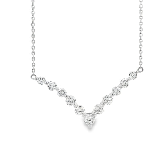 18k White Gold 1.32ctw Round Brilliant Diamond V-Shaped Necklace — front view