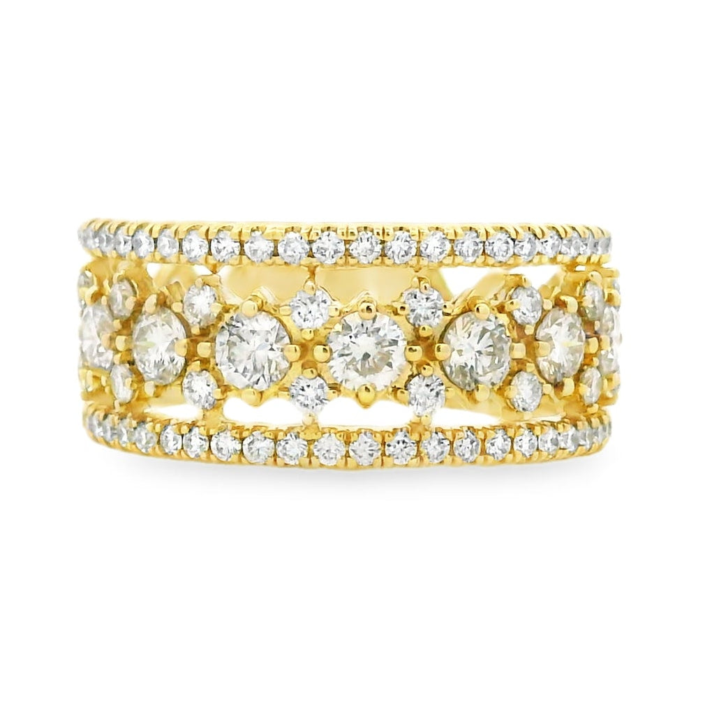 Gabriel and Co. 14k Yellow Gold Three Row 1.12ctw Diamond Wide Band Ring — top-down view