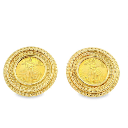 14k Yellow Gold 1999 $5 Liberty Coin Clip-Back Earrings — front view, pair shown