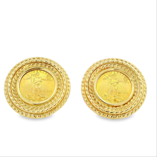 14k Yellow Gold 1999 $5 Liberty Coin Clip-Back Earrings — front view, pair shown
