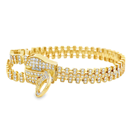 18k Yellow Gold 4.19ctw Round Brilliant Diamond Zipper Bracelet — front view, clasp closed