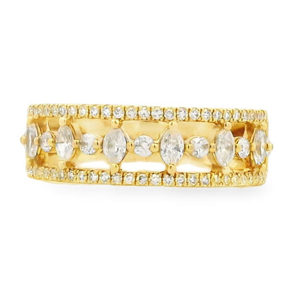 14k Yellow Gold 0.29ct Round Brilliant and 0.23ct Marquise Diamond Multi-Row Band Ring — top-down view