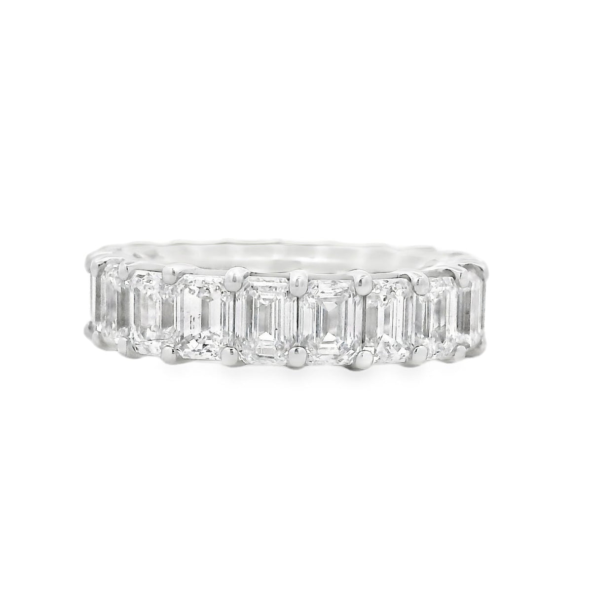 18k White Gold 9.80ctw Emerald Cut Natural Diamond Eternity Band Ring — top-down view