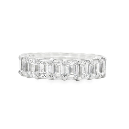 18k White Gold 9.80ctw Emerald Cut Natural Diamond Eternity Band Ring — top-down view